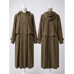 Vintage Bronze Trench Coat Hooded Raincoat Removable Lining Brown sz 8